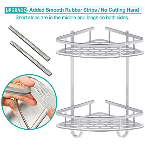 Guaber Shower Caddy Corner Shelf, 2 Tiers Aluminum Alloy Wall Mounted Bathroom Shower Organizer, Self Adhesive Shower Shelf Basket Shampoo Storage Rack with Hooks for Bathroom Toilet Dorm Kitchen