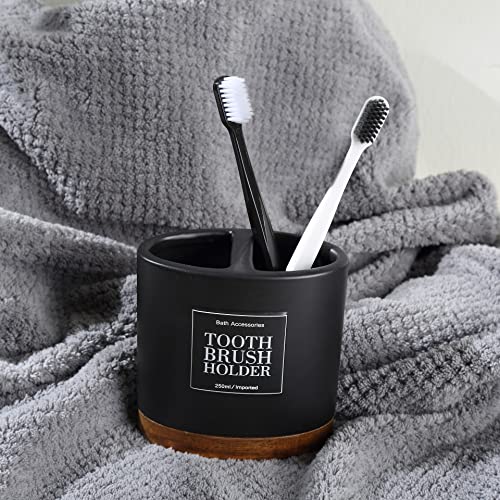 Black Ceramic Bathroom Accessories Set 4 Pieces Include Tumbler Soap Dish Soap Dispenser Toothbrush Holder for Bathroom Decor