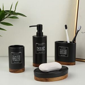 Black Ceramic Bathroom Accessories Set 4 Pieces Include Tumbler Soap Dish Soap Dispenser Toothbrush Holder for Bathroom Decor