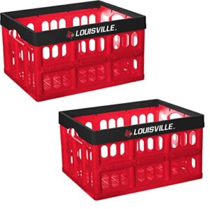 set of 2 ncaa university of louisville stackable & collapsible crate/storage bin - perfect for books, clothes in dorms, rooms & closets - basket collapses/ideal for price club runs 50 lb capacity
