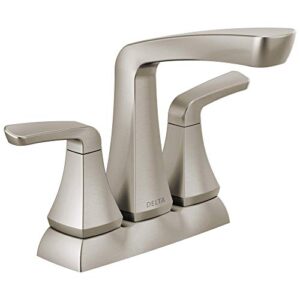 delta faucet vesna centerset bathroom faucet brushed nickel, bathroom sink faucet, drain assembly, worry-free drain catch, spotshield brushed nickel 25789lf-sp