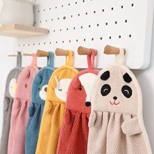 6 Packs Cute Hand Towels with Hanging Loop- Ultra Thick Children Bathroom Hand Towels Cartoon Animals Microfiber Absorbent Hand Towels for Kitchen