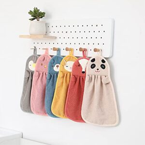 6 Packs Cute Hand Towels with Hanging Loop- Ultra Thick Children Bathroom Hand Towels Cartoon Animals Microfiber Absorbent Hand Towels for Kitchen