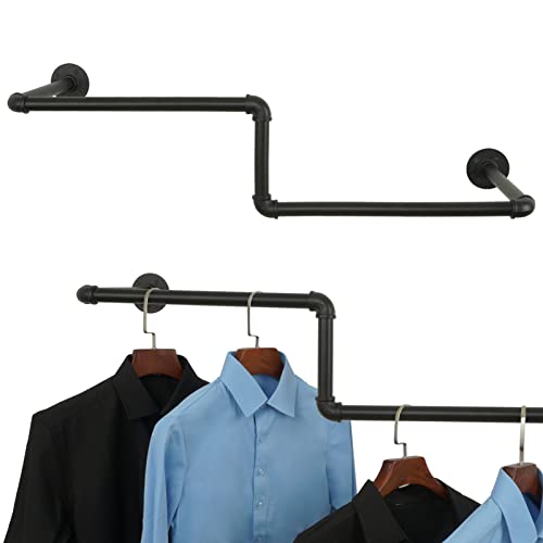 AddGrace Industrial Clothing Rack Wall Monuted Grament Rack 37.4inch Black Pipe Metal Closet Rod for Hanging Clothes