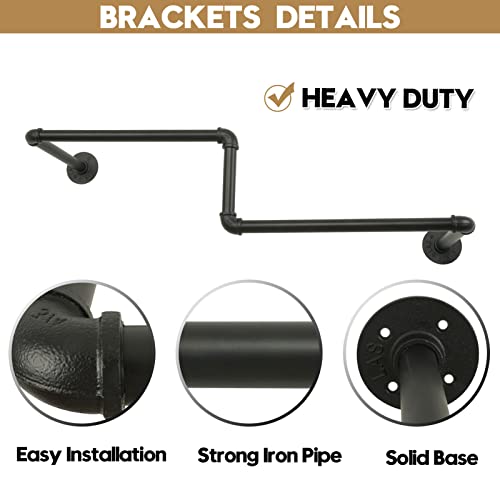 AddGrace Industrial Clothing Rack Wall Monuted Grament Rack 37.4inch Black Pipe Metal Closet Rod for Hanging Clothes