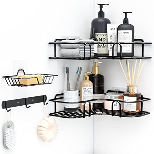 LURVUO Corner Shower Caddy,4Pack Shower Organizer Corner Shower Shelves with Soap Holder and Independent Hooks, No Drilling Wall Mounted Shower for Rack Bathroom,Dorm and Kitchen Storage.