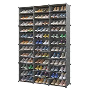 aeitc shoe rack 72 pairs shoe organizer narrow standing stackable shoe storage cabinet space saver for entryway, hallway and closet,black