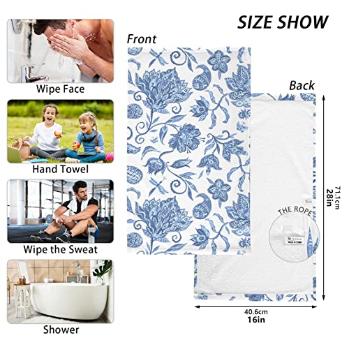 Kigai Blue White Floral Hand Towels 16 x 28 Inches 2PCS Bathroom Towel Set Soft Absorbent Cotton Hand Towel for Gym Shower Hotel