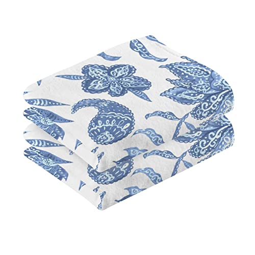 Kigai Blue White Floral Hand Towels 16 x 28 Inches 2PCS Bathroom Towel Set Soft Absorbent Cotton Hand Towel for Gym Shower Hotel