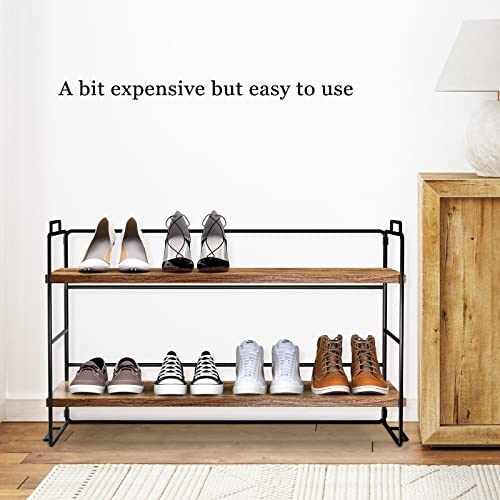 DANCELF Shoe Rack, Metal Shoe Organizer for Closet, Adjustable Free Standing Shoe Storage, Shoe Tower for Entrance Living Room Kitchen, Rustic Brown