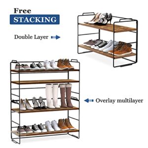 DANCELF Shoe Rack, Metal Shoe Organizer for Closet, Adjustable Free Standing Shoe Storage, Shoe Tower for Entrance Living Room Kitchen, Rustic Brown