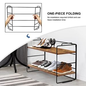 DANCELF Shoe Rack, Metal Shoe Organizer for Closet, Adjustable Free Standing Shoe Storage, Shoe Tower for Entrance Living Room Kitchen, Rustic Brown