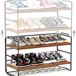 DANCELF Shoe Rack, Metal Shoe Organizer for Closet, Adjustable Free Standing Shoe Storage, Shoe Tower for Entrance Living Room Kitchen, Rustic Brown