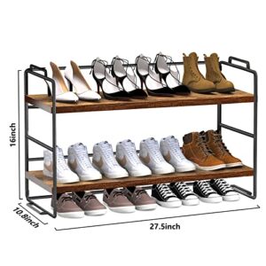 DANCELF Shoe Rack, Metal Shoe Organizer for Closet, Adjustable Free Standing Shoe Storage, Shoe Tower for Entrance Living Room Kitchen, Rustic Brown