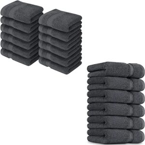 utopia towels premium bundle - cotton washcloths grey (12x12 inches),pack of 12 with grey hand towels (16 x 28 inches), pack of 6