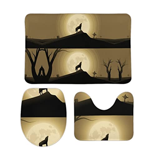 Bathroom Rugs Sets 3 Piece Bath Mat Wolf Machine Wash Absorbent Soft Shower Tub Mat Toilet Non-Slip Home Decor Gifts for Mom,20''×32''