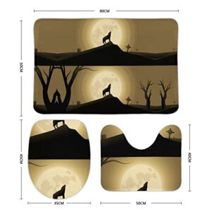 Bathroom Rugs Sets 3 Piece Bath Mat Wolf Machine Wash Absorbent Soft Shower Tub Mat Toilet Non-Slip Home Decor Gifts for Mom,20''×32''