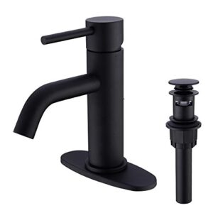 trustmi brass bathroom faucet with pop up drain assembly and 6-inch 3 hole cover deck plate single lever single hole, matte black