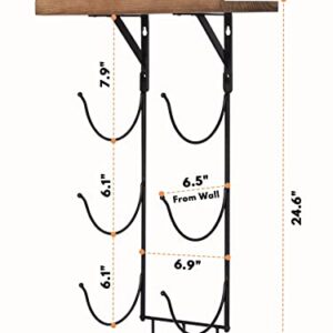 Towel Rack Wall Mounted for Bathroom, IRIIJANE Metal Bath Towel Holder Storage Hand Towels w/Wood Shelf and 3 Hooks for Small Bathroom Organizer Decor or RV Camper, Black