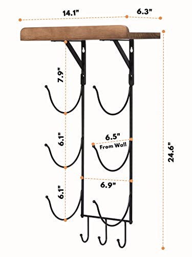 Towel Rack Wall Mounted for Bathroom, IRIIJANE Metal Bath Towel Holder Storage Hand Towels w/Wood Shelf and 3 Hooks for Small Bathroom Organizer Decor or RV Camper, Black