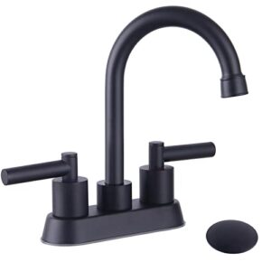 black bathroom faucets, 4 inch 2 handle centerset bathroom sink faucet for 3 hole, lead-free, rv vanity sink faucet with pop up drain and water supply lines