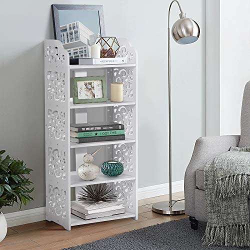 5 Tier Shoes Rack, Modern White Wood Shoe Storage Shelf Space Saving Shoe Display Stand, Free Standing Shoes Storage Tower Organizer Closet Shelves for Home Living Room Hallway Office