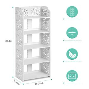 5 Tier Shoes Rack, Modern White Wood Shoe Storage Shelf Space Saving Shoe Display Stand, Free Standing Shoes Storage Tower Organizer Closet Shelves for Home Living Room Hallway Office