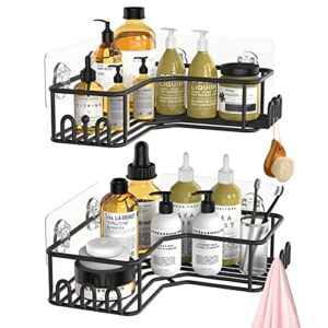 HOMEASY Corner Caddy Shelf for Shower Wall Mount, Shower Organizer Corner Adhesive No Drilling, 304 Stainless Steel Storage Corner Shower Caddy Shelf with Hooks for Bathroom,Toilet,Kitchen,rv -2 Pack