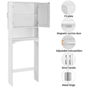 Yaheetech Over The Toilet Cabinet, Double Door Bathroom Storage Organizer, Toilet Rack with Inner Adjustable Shelf and Open Storage Shelf, White