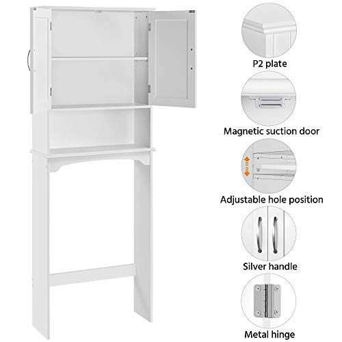Yaheetech Over The Toilet Cabinet, Double Door Bathroom Storage Organizer, Toilet Rack with Inner Adjustable Shelf and Open Storage Shelf, White
