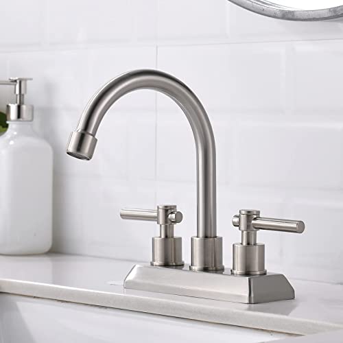 VESLA HOME Modern 2 Handles 2 Holes 4 Inch Centerset Brushed Nickel Bathroom Faucet,Lavatory Vanity Bathroom Sink Faucet