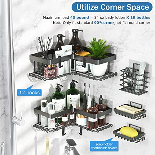 Tipcoo Corner Shower Caddy, 5 Pack Rustproof Shower Organizer,Durable Shower Shelves, No Drilling Stainless Steel Shower Storage Rack with Soap Holder & Toothpaste Holder for Bathroom/Dorm/Kitchen