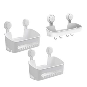 taili suction shower caddy 2 pack & shower cadyy with 4 hooks, bathroom shower basket wall mounted shower organizer shelf for shampoo, body wash, conditioner, shower accessories, drill-free removable
