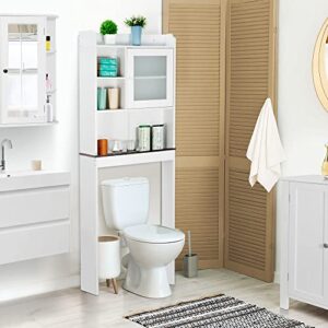 SUPER DEAL New Version Over-The-Toilet Bathroom Storage Cabinet Freestanding Wooden Bathroom Organizer w/Adjustable Shelves