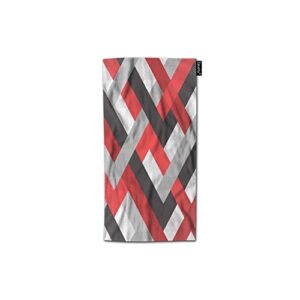 zaueky geometric pattern hand towel red black white grey crisscross stripe decorative bathroom towels soft highly absorbent face towel for hotel gym spa（15x30 inch）