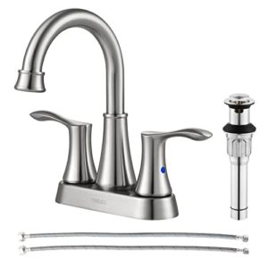 parlos swivel spout 2-handle lavatory faucet brushed nickel bathroom sink faucet with metal pop-up drain and faucet supply lines, demeter 13627