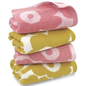 jacquotha decorative hand towels 4 pack (pink & yellow) - sun floral hand towel set for girls women, soft and quick drying
