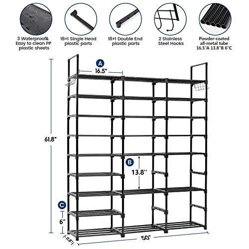 Mavivegue 9 Tiers Shoe Rack Tall Shoe Organizer Shoe Storage Shoe Rack, 8 Tier Large Shoe Rack Organizer