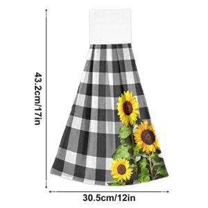 ALAZA Sunflowers Hanging Kitchen Towel 2 Pcs Hand Towel Black White Buffalo Check Plaid Tie Towels Set Absorbent Dish Cloths Bar Tea Towels for Bathroom Laundry Room Decor