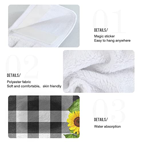 ALAZA Sunflowers Hanging Kitchen Towel 2 Pcs Hand Towel Black White Buffalo Check Plaid Tie Towels Set Absorbent Dish Cloths Bar Tea Towels for Bathroom Laundry Room Decor