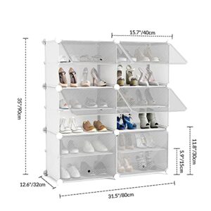 UNZIPE Shoe Rack for Entryway, 6 Cube 12-Tier Shoe Storage Cabinet 24 Pairs Plastic Freestanding Shoe Organizer DIY for Entryway Hallway Closet or Bedroom, White