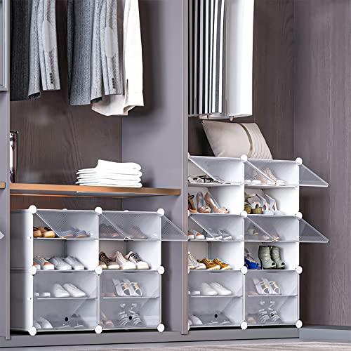 UNZIPE Shoe Rack for Entryway, 6 Cube 12-Tier Shoe Storage Cabinet 24 Pairs Plastic Freestanding Shoe Organizer DIY for Entryway Hallway Closet or Bedroom, White