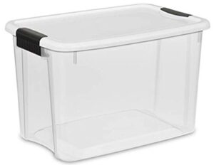 sterilite 30 quart clear plastic stackable storage container bin box tote with white latching lid organizing solution for home & classroom, 24 pack