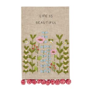 mud pie life embroidered floral towel, 21" x 14"