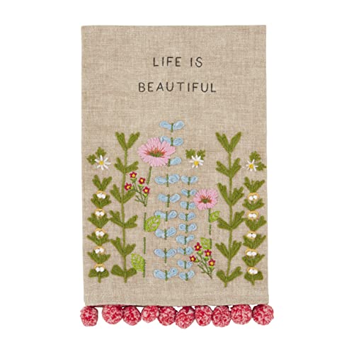 Mud Pie Life Embroidered Floral Towel, 21" x 14"