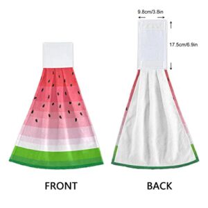 DIGTIA Summer Watermelon Kitchen Hand Towels Set of 2 Tropical Fruit Red Hanging Towels with Loop Fingertips Soft Absorbent Microfiber Tie Towel for Bathroom Laundry Farmhouse