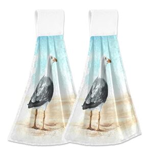 seagull sea gull hanging kitchen towels summer beach sand hand towel 2pcs dish cloth tie towel absorbent oven stove washcloth with loop for bathroom home decorative