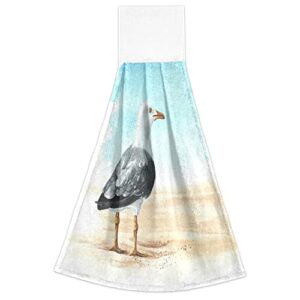 Seagull Sea Gull Hanging Kitchen Towels Summer Beach Sand Hand Towel 2PCS Dish Cloth Tie Towel Absorbent Oven Stove Washcloth with Loop for Bathroom Home Decorative