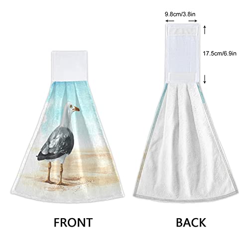 Seagull Sea Gull Hanging Kitchen Towels Summer Beach Sand Hand Towel 2PCS Dish Cloth Tie Towel Absorbent Oven Stove Washcloth with Loop for Bathroom Home Decorative