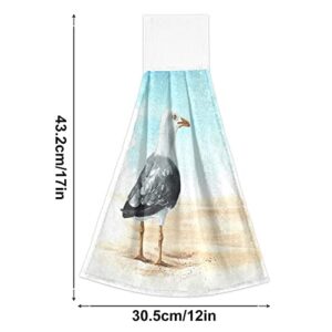 Seagull Sea Gull Hanging Kitchen Towels Summer Beach Sand Hand Towel 2PCS Dish Cloth Tie Towel Absorbent Oven Stove Washcloth with Loop for Bathroom Home Decorative